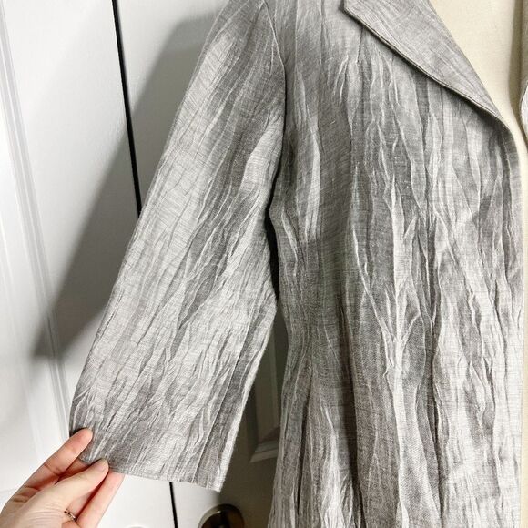 Eileen Fisher Washable Crinkle Sheen Jacket Silver Linen Silk SZ XS - Picture 7 of 10